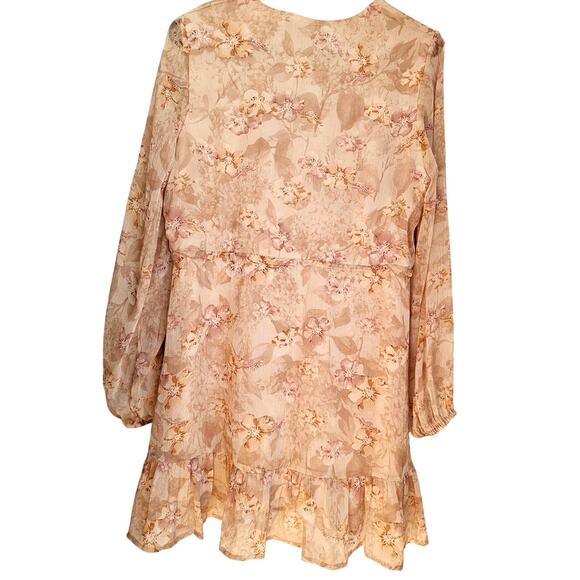 Aakaa Floral Ruffled Hem Dress Sash Waist Tie Sz Small, V Neck Sexy Summer Dress - Picture 2 of 7